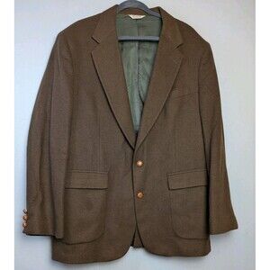 VTG Hunt Valley 100% Camel Hair Blazer Mens 46L Wood Buttons Sports Coat Jacket